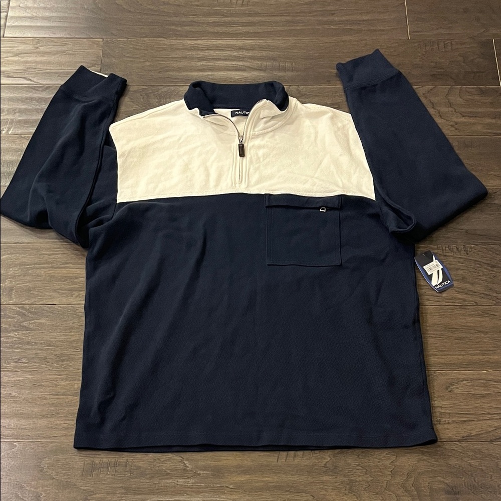 Nautica 1/4 Zip Sweatshirt Shirt new blue white Mens Size Large